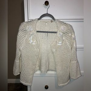 Women’s Anthropologie Knitted and Knotted White Sequin Bell Sleeve Sweater Small